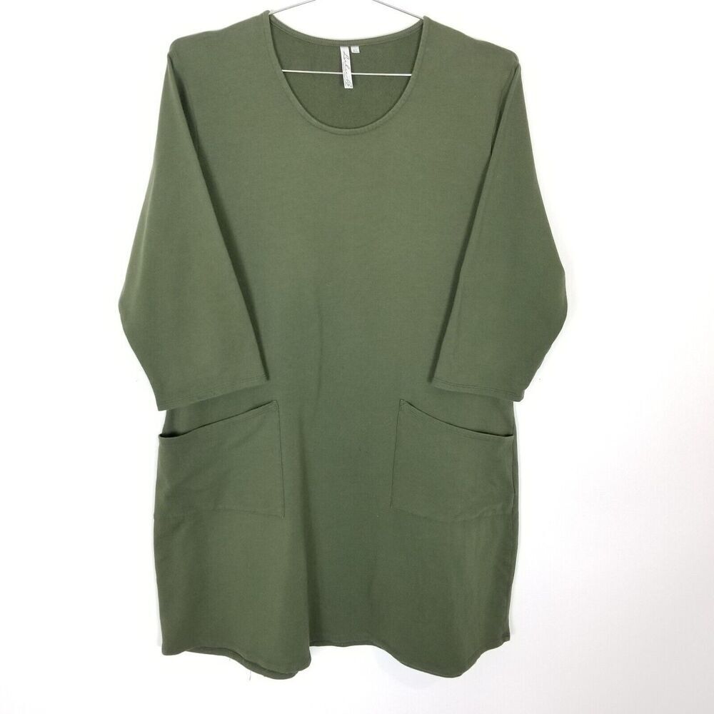 Lulu B Women Dress Tunic Sz XL Green Pockets Pullover Lagenlook Comfort
